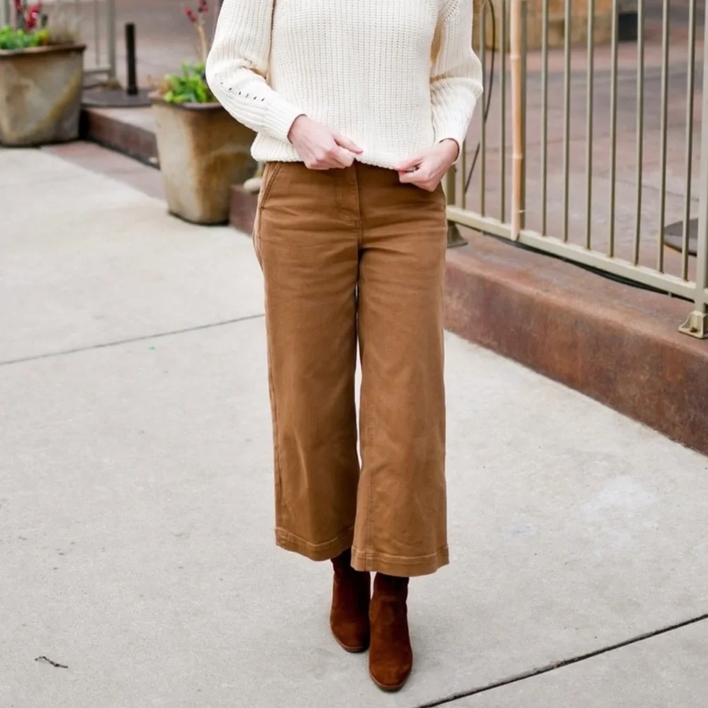 Everlane Wide Leg Crop Pants in Golden Brown 00 - Picture 2 of 8